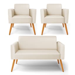 Sofá Namoradeira com 2 Poltronas Pés Palito Castanho Marisa Corino Bege D03 - D'Rossi