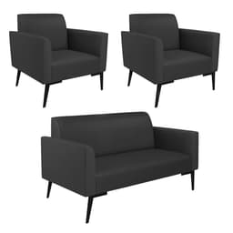 Sofá Namoradeira com 2 Poltronas Pés Villach Marisa Corino Preto D03 - D'Rossi