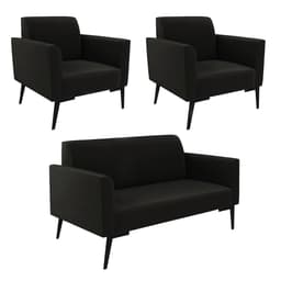 Sofá Namoradeira com 2 Poltronas Pés Villach Marisa Suede Preto D03 - D'Rossi