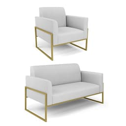 Sofá Namoradeira com Poltrona Base Industrial Alta Dourado Marisa Linho Cinza A05 D03 - D'Rossi