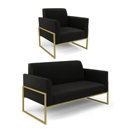 Sofá Namoradeira com Poltrona Base Industrial Alta Dourado Marisa Suede Preto D03 - D'Rossi