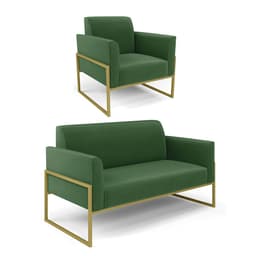 Sofá Namoradeira com Poltrona Base Industrial Alta Dourado Marisa Suede Verde D03 - D'Rossi