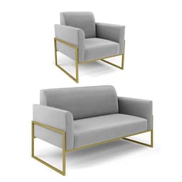 Sofá Namoradeira com Poltrona Base Industrial Alta Dourado Marisa Veludo Cinza D03 - D'Rossi