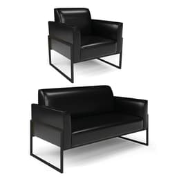 Sofá Namoradeira com Poltrona Base Industrial Alta Preto Marisa Corano Preto D03 - D'Rossi