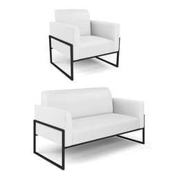 Sofá Namoradeira com Poltrona Base Industrial Alta Preto Marisa Corino Branco D03 - D'Rossi