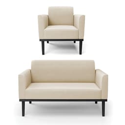 Sofá Namoradeira com Poltrona Base de Madeira Fixa Preto Marisa Suede  D03 - D'Rossi
