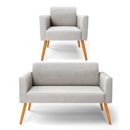 Sofá Namoradeira com Poltrona Pés Palito Castanho Marisa Veludo Cinza D03 - D'Rossi