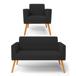 Sofá Namoradeira com Poltrona Pés Palito Castanho Marisa Veludo Preto D03 - D'Rossi