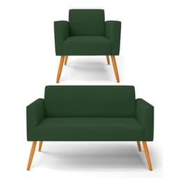 Sofá Namoradeira com Poltrona Pés Palito Castanho Marisa Veludo Verde D03 - D'Rossi