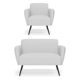 Sofá Namoradeira com Poltrona Pés Palito de Ferro Bruna Linho Cinza A05 - D'Rossi