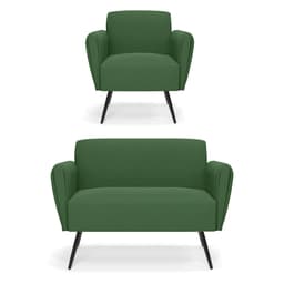 Sofá Namoradeira com Poltrona Pés Palito de Ferro Bruna Suede Verde - D'Rossi
