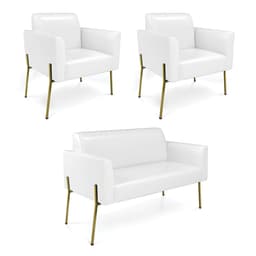 Sofá Namoradeira e 2 Poltronas Pé de Ferro Dourado Marisa Corano Branco D03 - D'Rossi