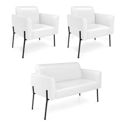 Sofá Namoradeira e 2 Poltronas Pé de Ferro Preto Marisa Corano Branco D03 - D'Rossi