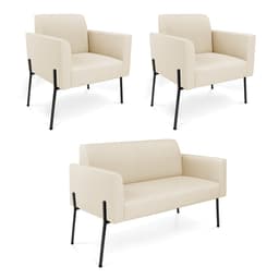 Sofá Namoradeira e 2 Poltronas Pé de Ferro Preto Marisa Linho Bege D03 - D'Rossi