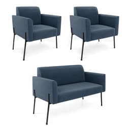 Sofá Namoradeira e 2 Poltronas Pé de Ferro Preto Marisa Suede Azul Marinho D03 - D'Rossi