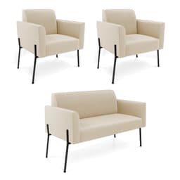 Sofá Namoradeira e 2 Poltronas Pé de Ferro Preto Marisa Suede Bege D03 - D'Rossi