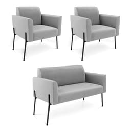 Sofá Namoradeira e 2 Poltronas Pé de Ferro Preto Marisa Suede Cinza D03 - D'Rossi