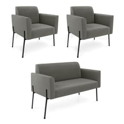 Sofá Namoradeira e 2 Poltronas Pé de Ferro Preto Marisa Suede Grafite D03 - D'Rossi