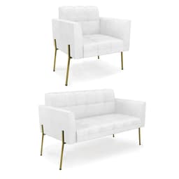 Sofá Namoradeira e Poltrona Base Pé de Ferro Dourado Elisa Corano Branco D03 - D'Rossi