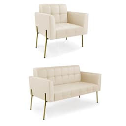 Sofá Namoradeira e Poltrona Base Pé de Ferro Dourado Elisa Corino Bege D03 - D'Rossi