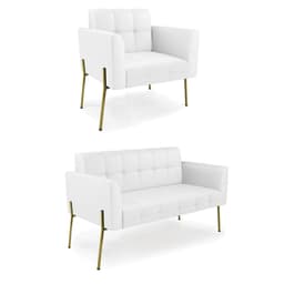 Sofá Namoradeira e Poltrona Base Pé de Ferro Dourado Elisa Corino Branco D03 - D'Rossi