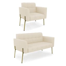 Sofá Namoradeira e Poltrona Base Pé de Ferro Dourado Elisa Linho Bege A19 D03 - D'Rossi