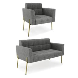 Sofá Namoradeira e Poltrona Base Pé de Ferro Dourado Elisa Linho Grafite A26 D03 - D'Rossi