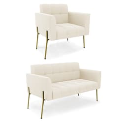 Sofá Namoradeira e Poltrona Base Pé de Ferro Dourado Elisa Veludo Bege D03 - D'Rossi