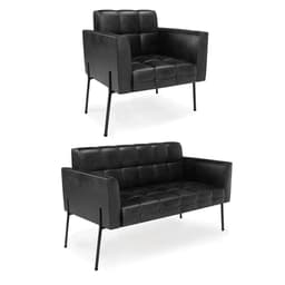 Sofá Namoradeira e Poltrona Base Pé de Ferro Preto Elisa Corano Preto D03 - D'Rossi