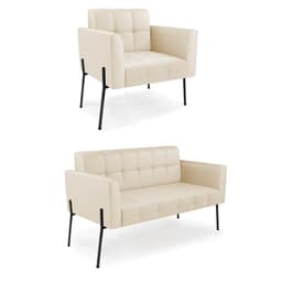 Sofá Namoradeira e Poltrona Base Pé de Ferro Preto Elisa Corino Bege D03 - D'Rossi