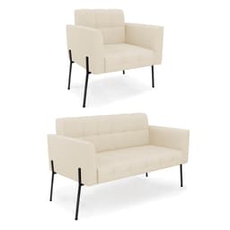 Sofá Namoradeira e Poltrona Base Pé de Ferro Preto Elisa Linho Bege A19 D03 - D'Rossi