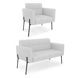 Sofá Namoradeira e Poltrona Base Pé de Ferro Preto Elisa Linho Cinza A05 D03 - D'Rossi