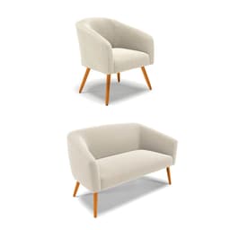 Sofá Namoradeira e Poltrona Pé Palito Castanho Stella Bouclê Bege D03 - D'Rossi