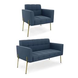 Sofá Namoradeira e Poltrona Pé de Ferro Dourado Elisa Suede Azul Marinho D03 - D'Rossi