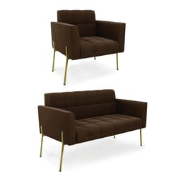 Sofá Namoradeira e Poltrona Pé de Ferro Dourado Elisa Suede Marrom D03 - D'Rossi