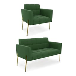 Sofá Namoradeira e Poltrona Pé de Ferro Dourado Elisa Suede Verde D03 - D'Rossi