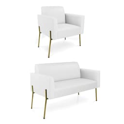 Sofá Namoradeira e Poltrona Pé de Ferro Dourado Marisa Corino Branco D03 - D'Rossi
