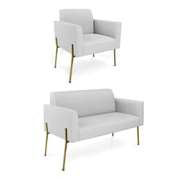 Sofá Namoradeira e Poltrona Pé de Ferro Dourado Marisa Linho Cinza D03 - D'Rossi