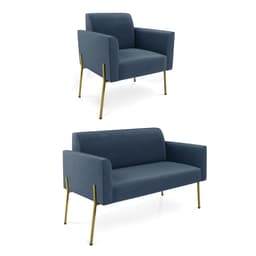 Sofá Namoradeira e Poltrona Pé de Ferro Dourado Marisa Suede Azul Marinho D03 - D'Rossi