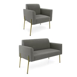 Sofá Namoradeira e Poltrona Pé de Ferro Dourado Marisa Suede Grafite D03 - D'Rossi