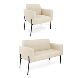 Sofá Namoradeira e Poltrona Pé de Ferro Preto Marisa Linho Bege D03 - D'Rossi