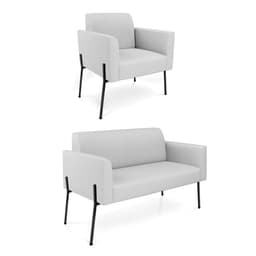 Sofá Namoradeira e Poltrona Pé de Ferro Preto Marisa Linho Cinza D03 - D'Rossi