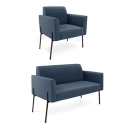 Sofá Namoradeira e Poltrona Pé de Ferro Preto Marisa Suede Azul Marinho D03 - D'Rossi