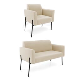 Sofá Namoradeira e Poltrona Pé de Ferro Preto Marisa Suede Bege D03 - D'Rossi