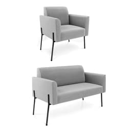 Sofá Namoradeira e Poltrona Pé de Ferro Preto Marisa Suede Cinza D03 - D'Rossi