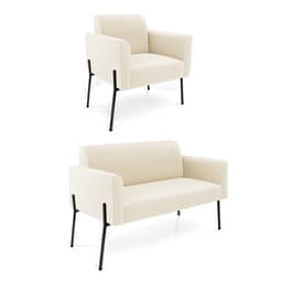 Sofá Namoradeira e Poltrona Pé de Ferro Preto Marisa Veludo Bege D03 - D'Rossi