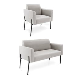 Sofá Namoradeira e Poltrona Pé de Ferro Preto Marisa Veludo Cinza D03 - D'Rossi