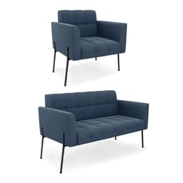 Sofá Namoradeira e Poltrona Pé de Ferro Preto para Sala Elisa Suede Azul Marinho D03 - D'Rossi