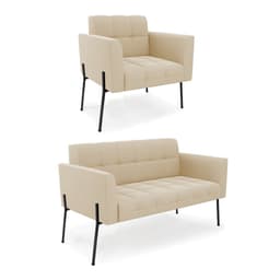 Sofá Namoradeira e Poltrona Pé de Ferro Preto para Sala Elisa Suede Bege D03 - D'Rossi