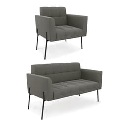 Sofá Namoradeira e Poltrona Pé de Ferro Preto para Sala Elisa Suede Grafite D03 - D'Rossi